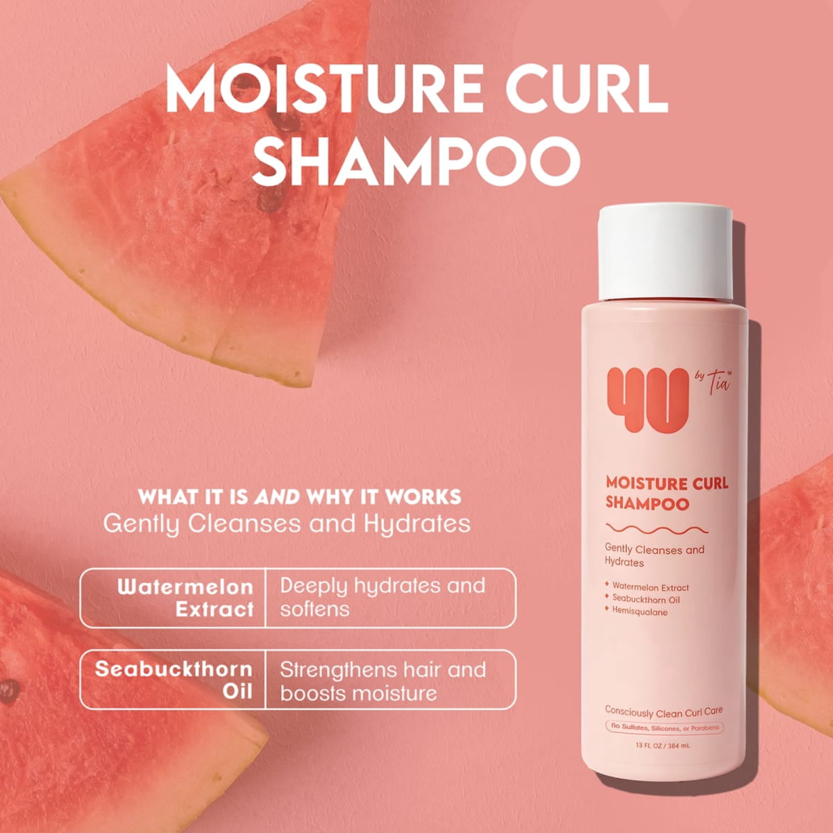4U By Tia Moisture Curl Shampoo for Curly Hair, 13 fl oz