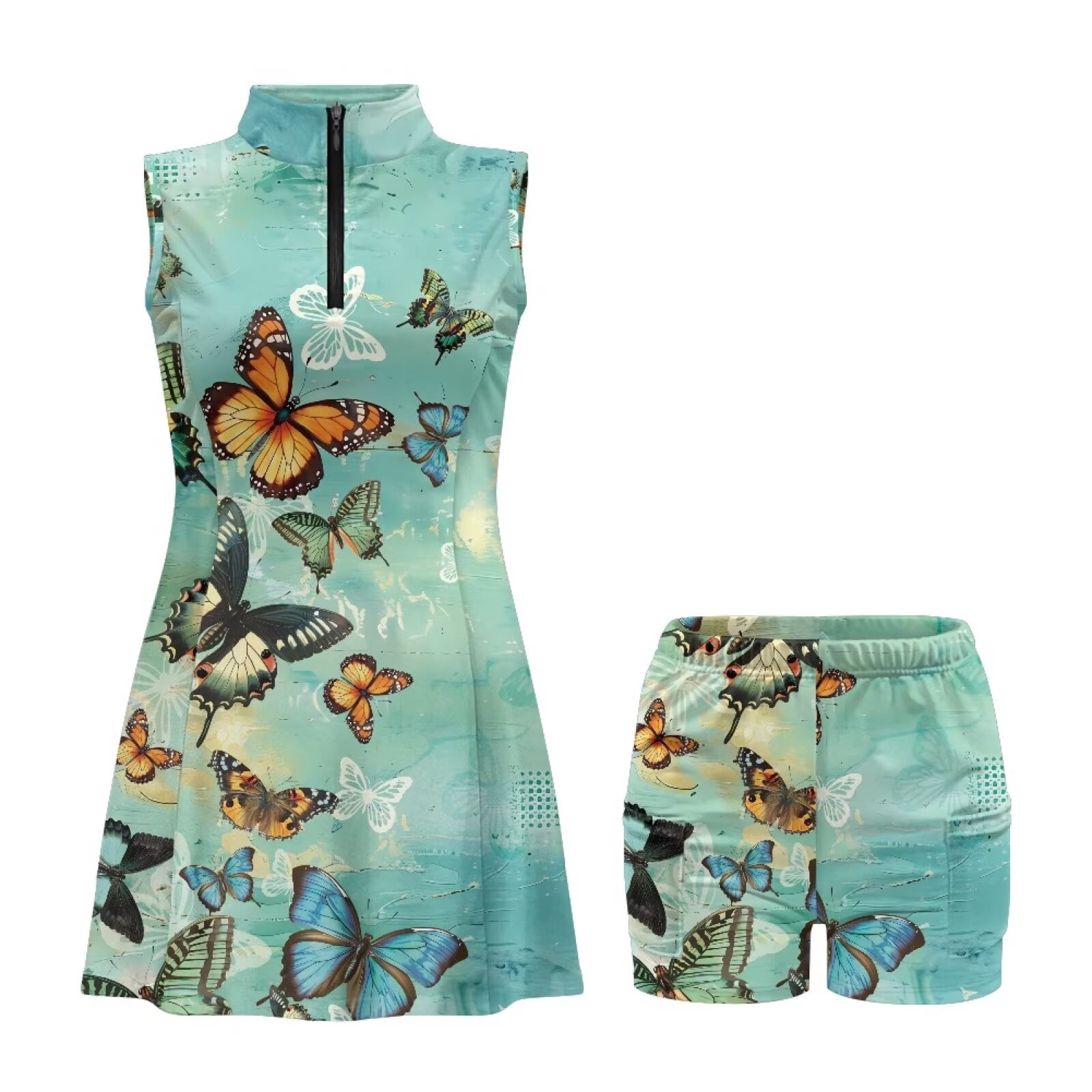 Yuyamidu Butterfly Womens Tennis Dress Breathable Workout Athletic Dresses Size XS Anti Wrinkle Workout Exercise Athletic Dress with Pockets Shorts Golf Outfit