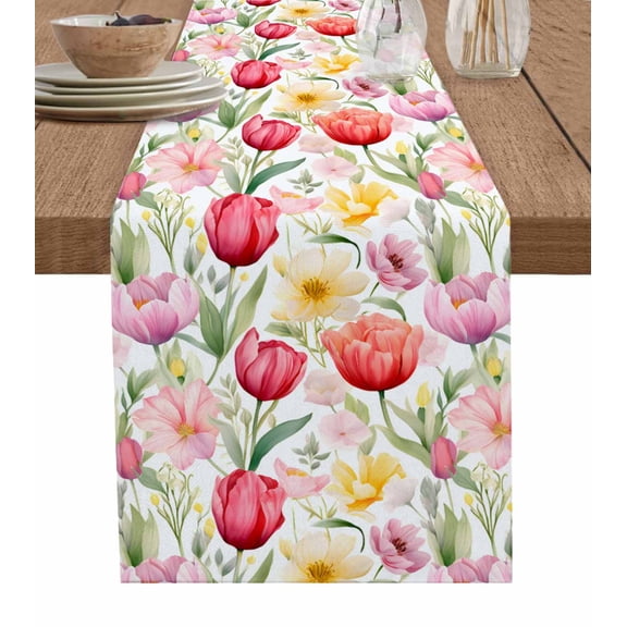 Hokiten Table Runners 72 Inches Long Dress Scarves, Spring Tulip Farmhouse Kitchen/Dining Table Runner, Coffee Tablerunners, Summer Floral Botanical Elegant 18x72 Inch