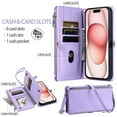 thumbnail image 4 of For iPhone 11 Wallet Case – Crossbody Strap+Hand Lanyard & Zipper Pocket Credit Card Slots,Drop Tested PU Leather Magnetic Folio Cover with RFID Blocking Card Holder Phone Case,Purple, 4 of 9