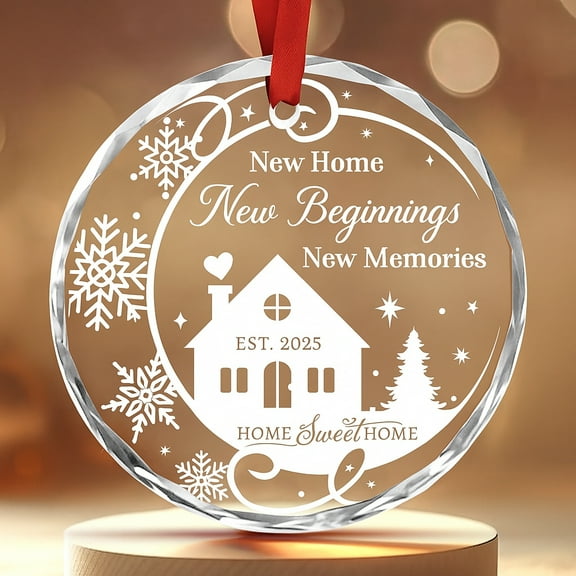 Crystal Glass Ornament 2025 – First Christmas in Our New Home – Elegant Housewarming Gift for Couples or Families – Clear Hanging Décor