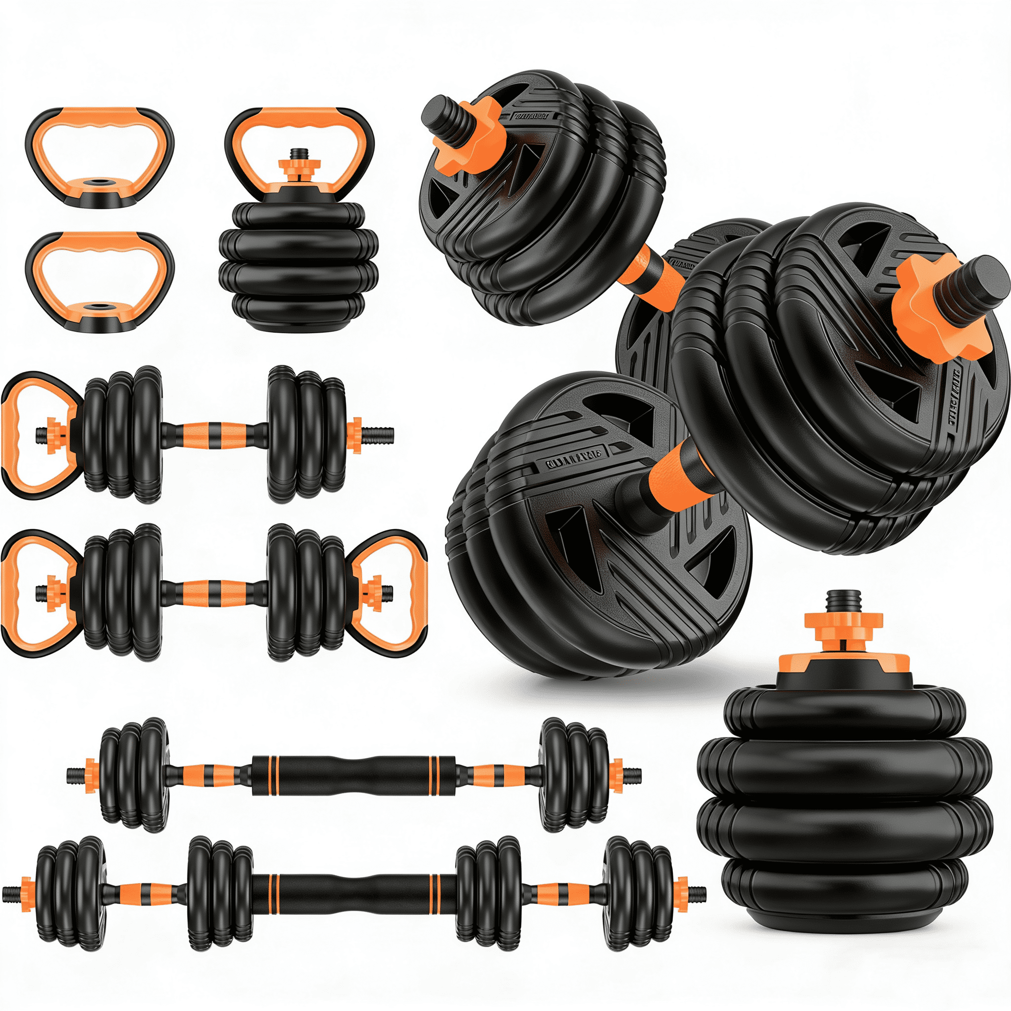 Hiaso 66lbs Adjustable Dumbbells Set, 5-in-1 Free Weights with Connector, Home Gym Barbell & Kettlebell, Multi-Function Fitness Equipment with Push Up Stand & Weight Plates for Men Women