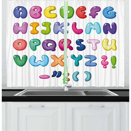 Bubble Panel - Letters Curtains 2 Panels Set, Bubble Shaped 3D Style Alphabet Set Colorful Kids Children Design Comic Typeset, Window Drapes for Living Room Bedroom, 55W X 39L Inches, Multicolor, by Ambesonne