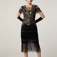 thumbnail image 6 of BLTIBY Womens Cocktail Evening Gown Dress Sequin Tassel Mesh Patchwork Bodycon Party Short Sleeve Round Neck Flapper Dresses Black XL, 6 of 6