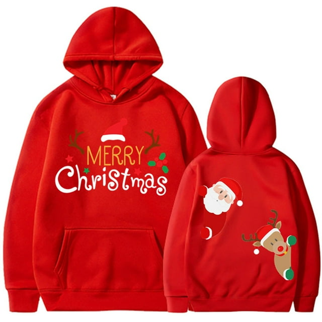 Bmisegm Sweat à Capuche Imprimé Lettre du Père Noël pour Femmes, Col à Dos Enveloppé, Sweat Ample avec Capuche Assortie, Sweat Décontracté pour Femmes Rouge TG