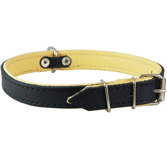 Real Leather Soft Leather Padded Dog Collar (11"-13" Neck; 1/2" Wide, Black/Beige)