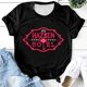thumbnail image 1 of Hazbin Hotel Moda Casual Mujer Impreso de manga corta Cuello redondo Pullover Tops Negro/L, 1 of 6