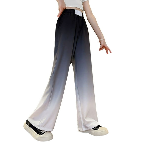 WERYOUNG Girls Streetwear Sweat Pants Summer Trendy Gradient Stretch Elastic Empire Waist Straight Wide Leg Pants With Pockets Toddler Lovely Athletic Pants,Grey,11-12 Years