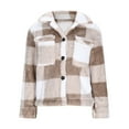 thumbnail image 4 of Miluxas Women's Button Down Fleece Jacket Fall Fuzzy Plaid Lapel Blouse Jacket Winter Lightweight Warm Casual Coats Khaki XL(XL), 4 of 8