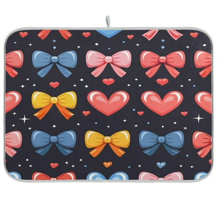 

joogoo Hearts and Bows Dish Drying Mat Kitchen Counter Absorbent Drying Pad 16x18 in Drainer Rack