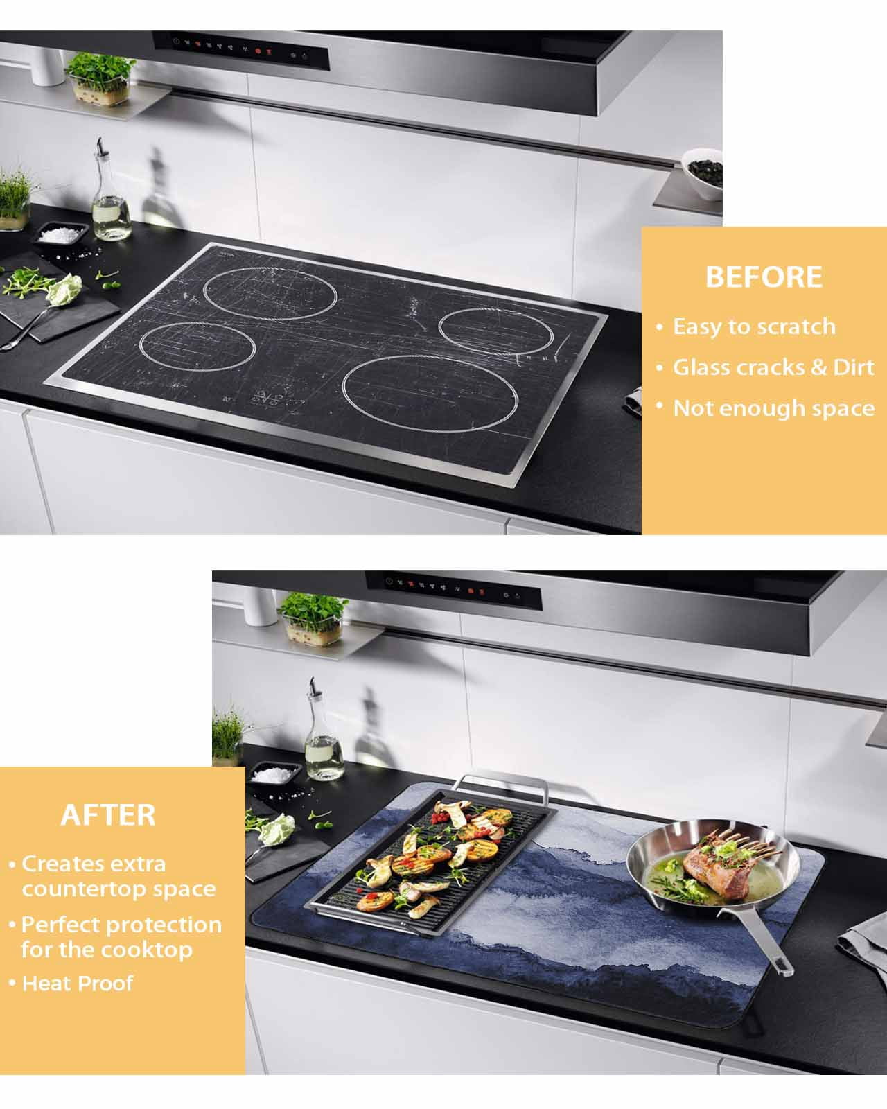 nqOlkjepod Large Induction Cooktop Protector Mat 36"x21", Navy Blue Ombre Mountain Stove Top Covers for Electric Stove, Nature Abstract Art Marble Stove Burner Cover Mats, Glass Top Stove Cover