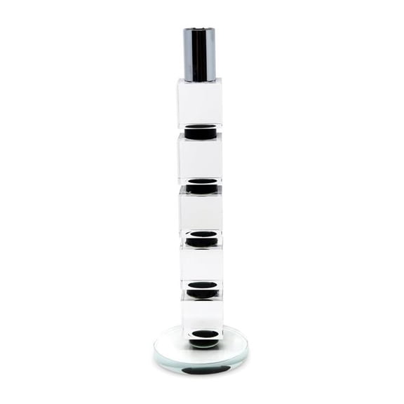 HomeRoots 590243 11 in. Silver, Clear & Black Geo Crystal Tabletop Taper Candlestick
