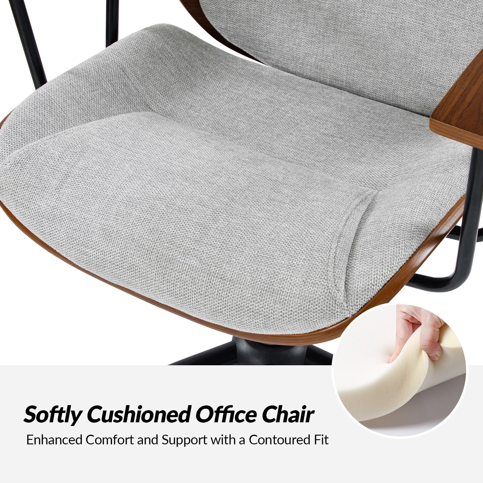 Ergonomic Adjustable Swivel Office Chair with Solid Wood Backrest and Premium Comfort Gray Cushion for Home Workplace