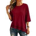 thumbnail image 7 of Lmueinov 3/4 Length Sleeve Womens Tops Crew Neck Lace Scalloped Hem Casual Shirts Solid Loose Fit Blouses Summer Fall Vacation Outfits, 7 of 7