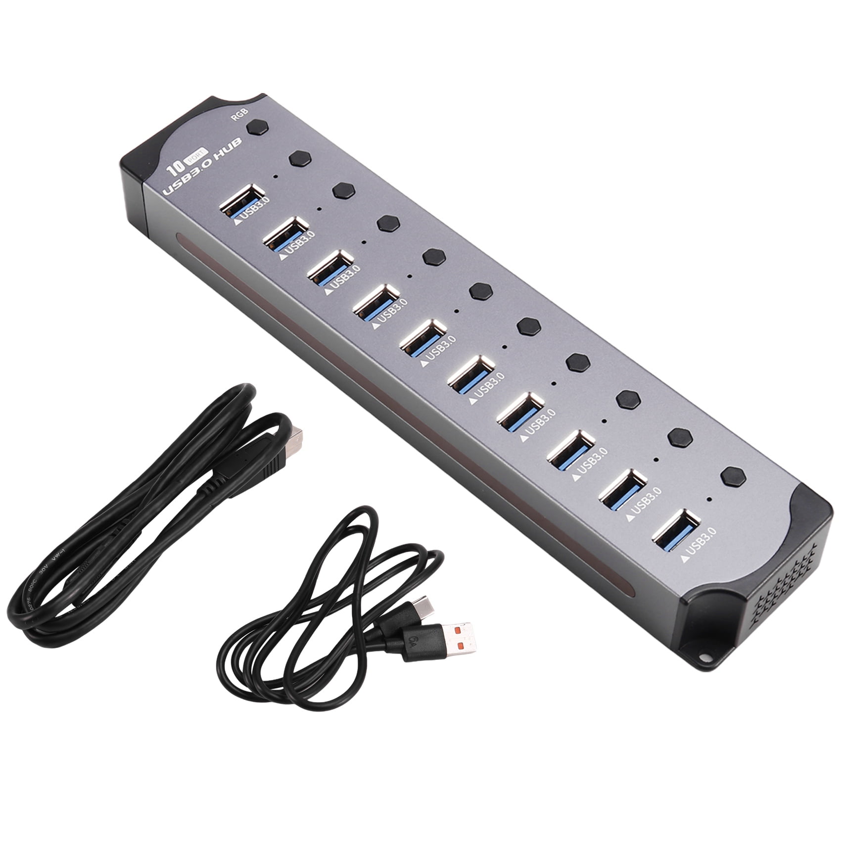 10 in 1 Powered USB HUB 10 Ports USB Adapter USB Splitter USB 3.0 Interface Individual Switch RGB E-Marker Heat Design,1 x 10 in 1 Powered USB HUB,Photo Color