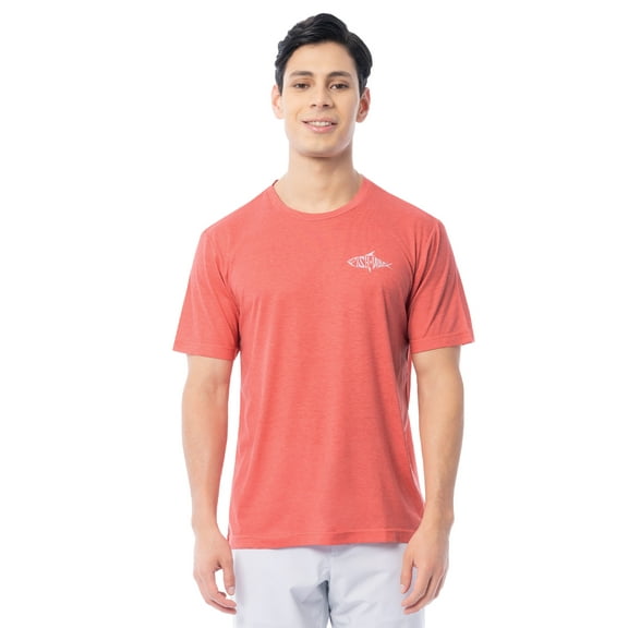 Fish N Vibe Men's Short Sleeve Fishing Performance Outdoor Graphic T-Shirt, Spiced Coral, S
