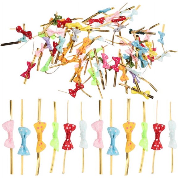 Twist Tie Bows Kit100Pcs Sealing Twist Ties Bows Lollipop Twisted Ties for Coffee Bags Snacks Cake Bags Party Favors