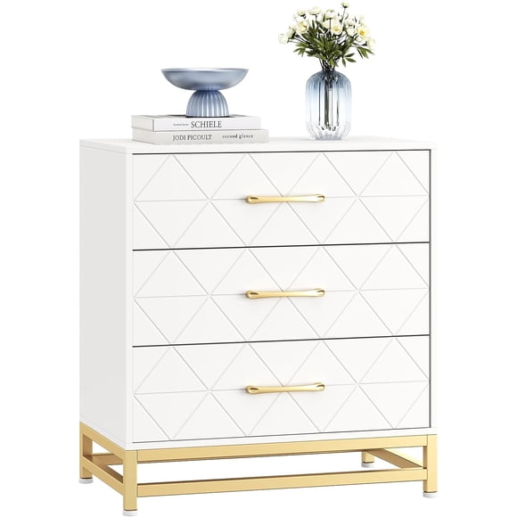Bingirl Commode de Chambre en Bois : Commode à 3 Tiroirs, Sert de Table de Nuit en Bois pour le Rangement et l'Organisation (Blanc)