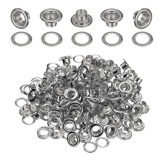 Uxcell 100Set Grommets Eyelets 5mm 1/5 Inch Brass Eyelets Kit with Washers for Fabric Curtain Tarps Leather Belt Shoes Bag DIY, Silver