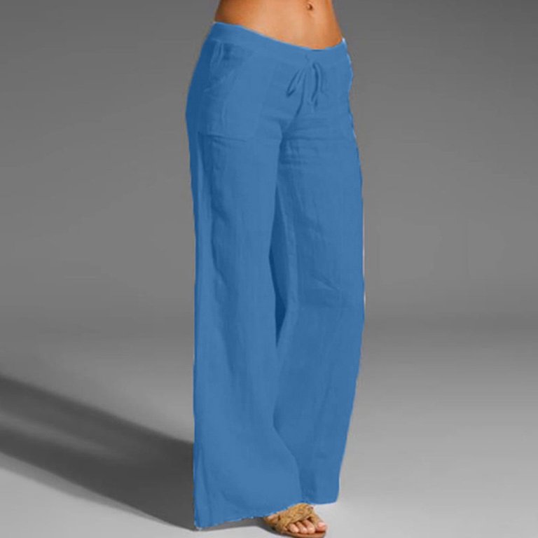 Women's blue solid polyester Long Pants