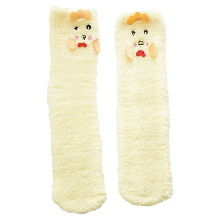 

Winter Stereoscopic Chick Design Socks Stylish Thicken Floor Socks Coral Fleece Socks Fashion Middle Tube Stockings for Girls Lady- One Size