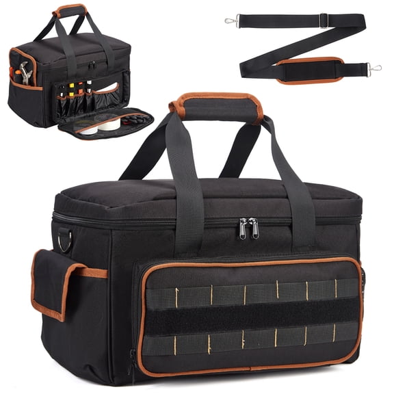 Garvee 17 Inch Heavy Duty Tool Bag with Shoulder Strap, Wide Mouth Oxford Cloth Tool Storage Tote, Waterproof Work Bag with Padded Handle & Rubber Base
