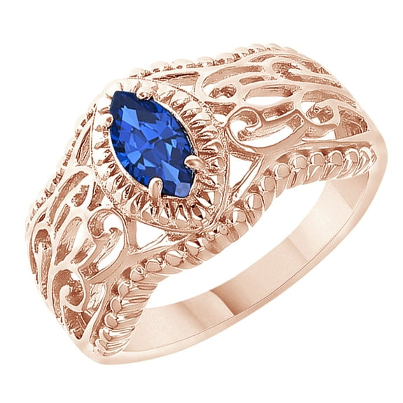 AFFY Marquise Cut Simulated Blue Sapphire Solitaire Ring in 14k Rose Gold Over Sterling Silver (0.57 Cttw) Size Ring - 4