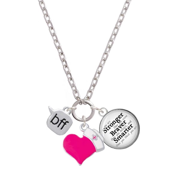 Delight Jewelry Silvertone Text Chat - bff - Best Friends Forever - Hot Pink Heart Nurse Strong Zoe Necklace