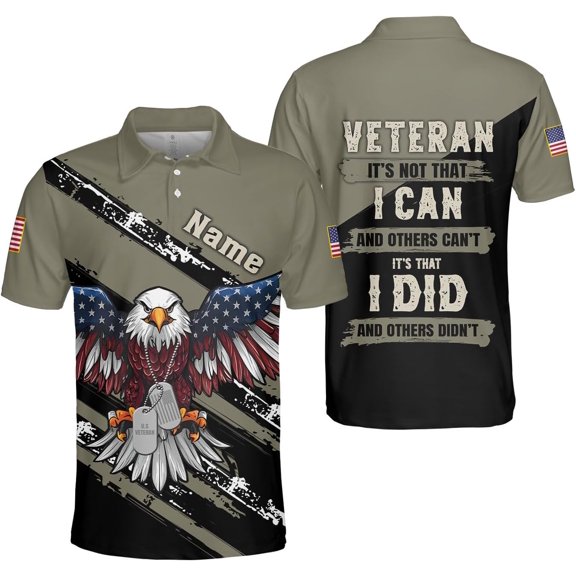 Veteran Polo Shirt for Men Custom US Army Polo Shirts Military Veterans Pride American Flag Gifts Memorial Day Army Shirts (S)