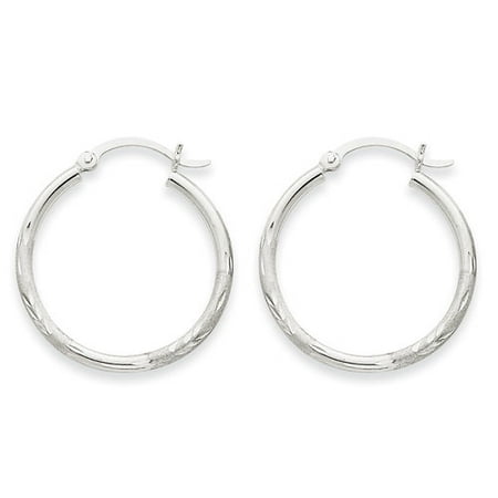 14kt White Gold Satin and Diamond-Cut 2mm Round Hoop (Best Place For Diamond Earrings)
