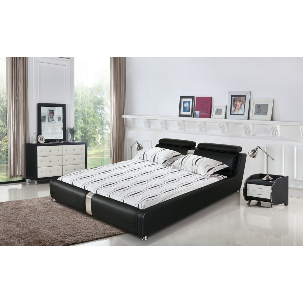 Greatime B2005 Modern Platform Bed with Adjustable Headrest, Queen