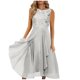thumbnail image 1 of Gibobby Vestidos largos de fiesta Vestido largo de falda larga con estampado de lentejuelas y cuello redondo de retazos de gasa para mujer(Gris,CH), 1 of 4