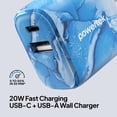 thumbnail image 3 of Powertek Marble Dual Port Wall Charger, Blue, 20W USB-C PD + 18W USB-A, Fast Charging, Charge Two Devices, 3 of 5