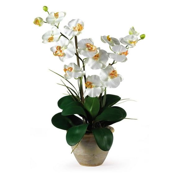 Nearly Natural Double Phalaenopsis Artificial Orchid Flower Arrangement, Cream