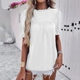 thumbnail image 4 of Eyelet Tops for Women Cute Ruffled Puff Sleeve Dressy Shirt Crew Neck Solid Color Flowy Tunic Top Blouse (XL, White), 4 of 7