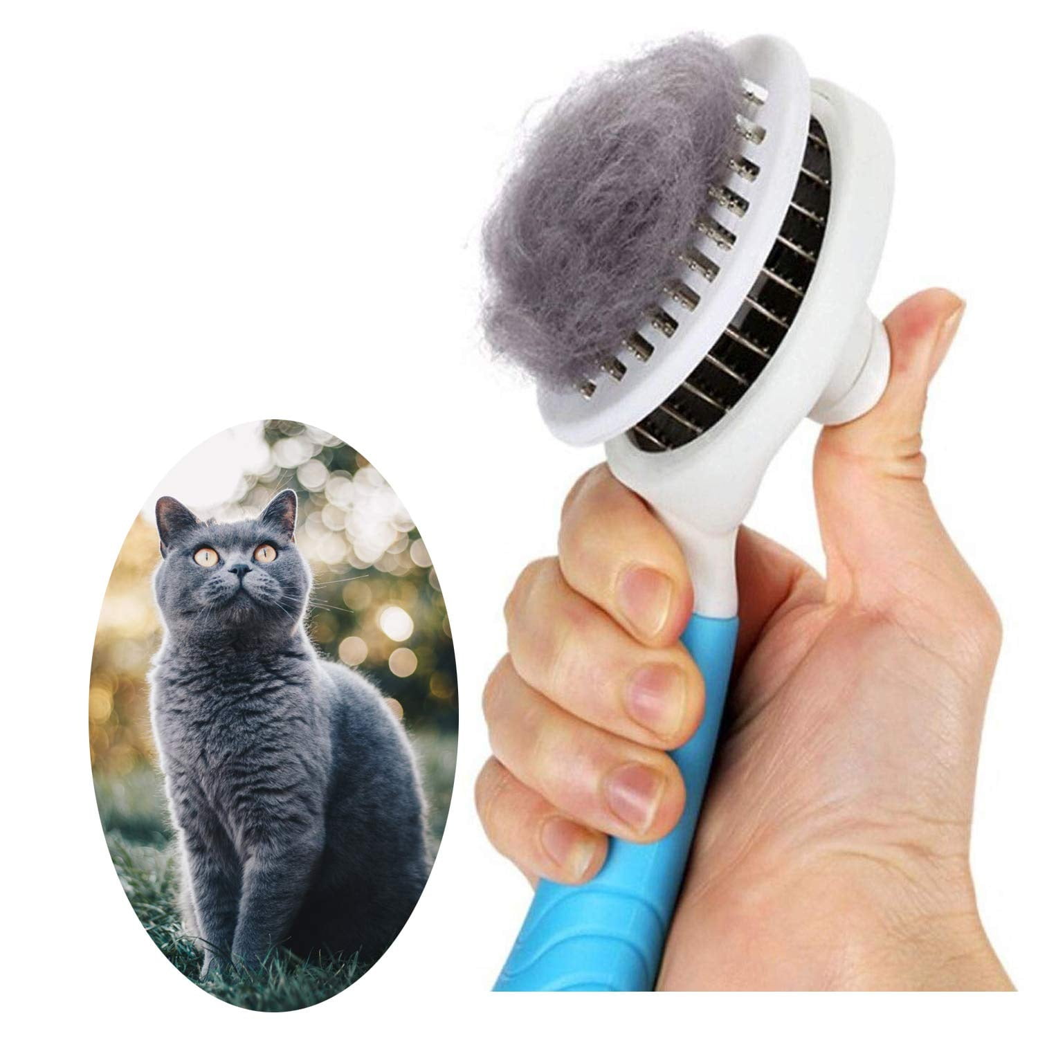 2PCS Cat Grooming Brush, Self Cleaning Brushes for Dogs Cats Pet Grooming Brush Tool Gently Removes Loose Undercoat (BLUE)