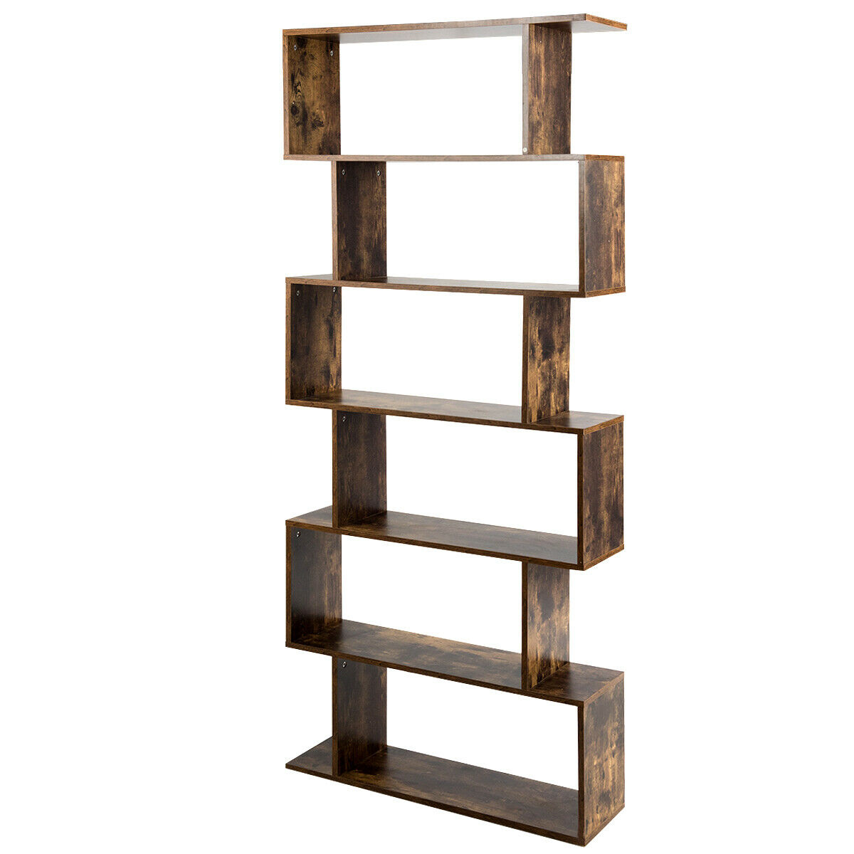 6-Tier S-Shaped Bookcase Z-Shelf Style Storage Bookshelf-Coffee ...