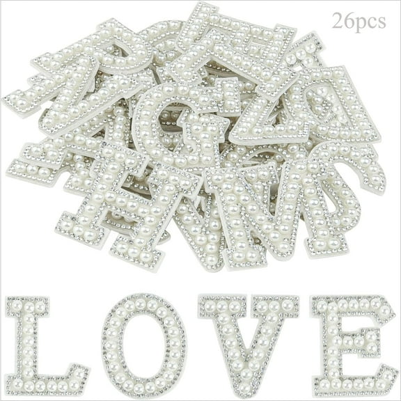 Pearl Rhinestone Letter Patches 26Pcs Self Adhesive A-Z Stick on Pearl Letter Patches for Clothes Fabric Backpack (1.77in)