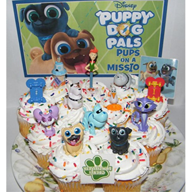 Set of 12 Cake Toppers Premium Disney Cake Toppers Dog Toys Cake Ornament Puppy Dog Pals Party Supplies Keychain Included Animated Cartoon Décor for Toddler Birthday Party 