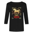 thumbnail image 5 of TaTaai Womens New Year Celebration 2026 Print Three Quarter Sleeve Top Round Neck Casual Blouse Holiday Festival Party Wear Gift, 5 of 5