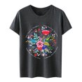 thumbnail image 3 of Gibobby Playera de Manga Corta Casual Suave Camiseta verano con estampado flores para mujer, blusa con estampado Floral, camisetas informales manga corta con c(Gris oscuro,G), 3 of 4