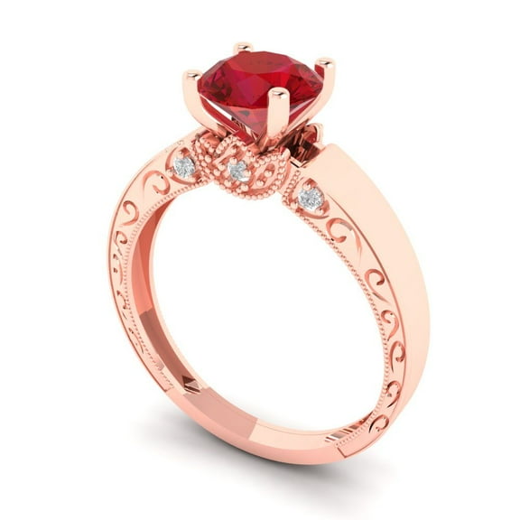 1.06 ct Round Cut Simulated Pink Tourmaline Solitaire with Accents Engagement Ring for Women in 18K Rose Gold