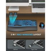 Wireless Keyboard and Mouse Combo - Ergonomic Wave Rechargeable Keyboard with Soft Leather Wrist Rest, RGB Backlit -Black