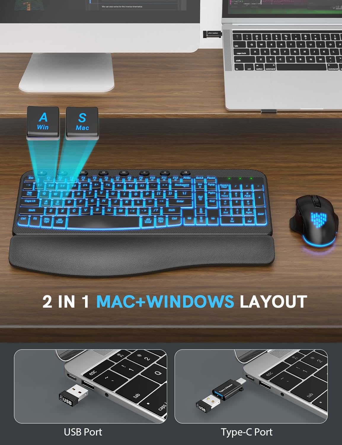 Wagpak Ergonomic Wave Keyboard and Mouse, Rechargeable RGB photo 5