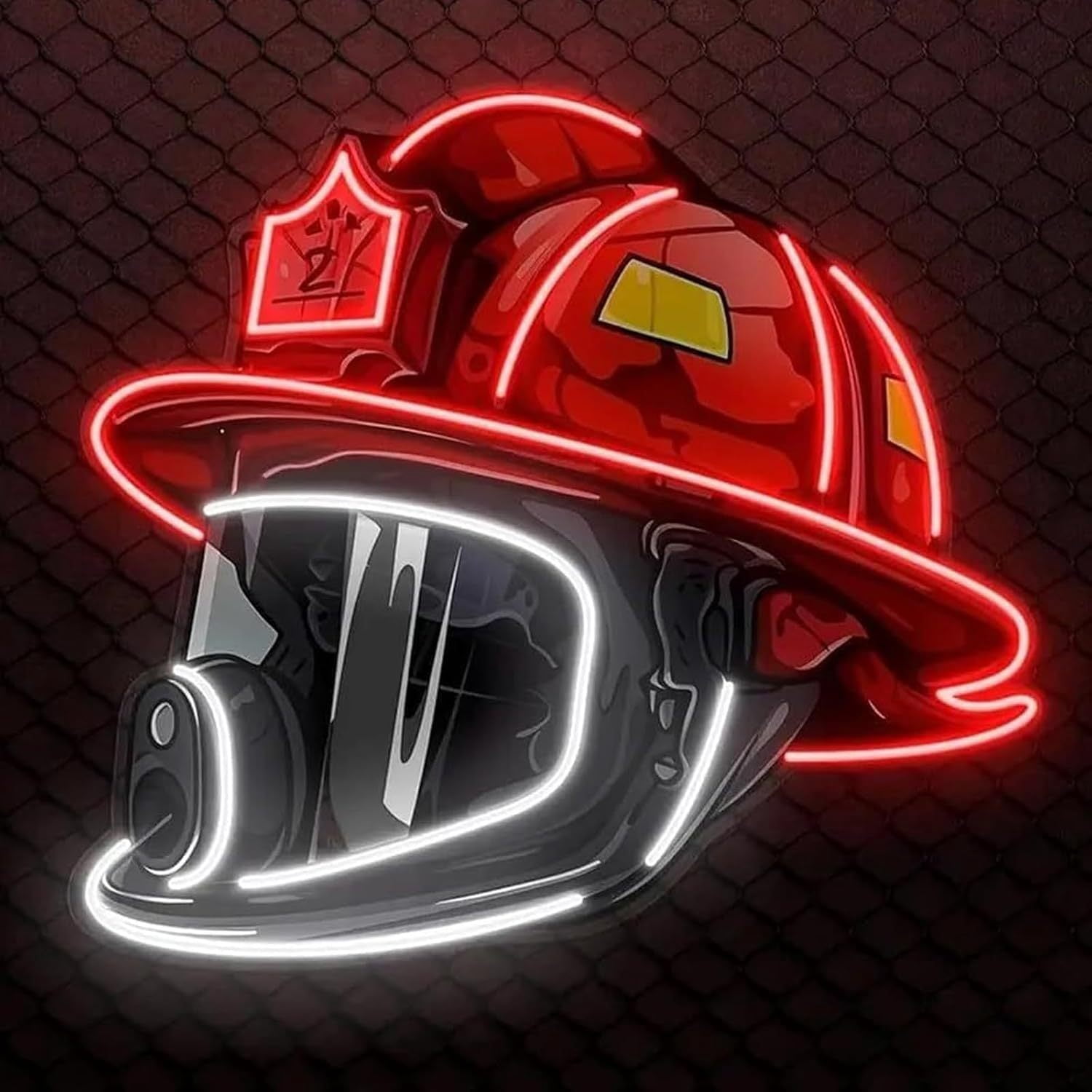 Firefighter Helmet Neon Sign, Neon Signs for Wall Decor, Firefighter Helmet LED Light, USB Powered Neon Light for Home and Fire Station Decor, Firefighter Gifts for Man Husband Boy Kids Firemen