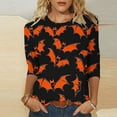 thumbnail image 2 of FAVIPT Womens 3/4 Sleeve Tops Halloween Day Bat Graphic Print Blouses Crew Neck Basic Loose Fit Tees Casual Trendy Fall 2025 Tops Orange,L, 2 of 7