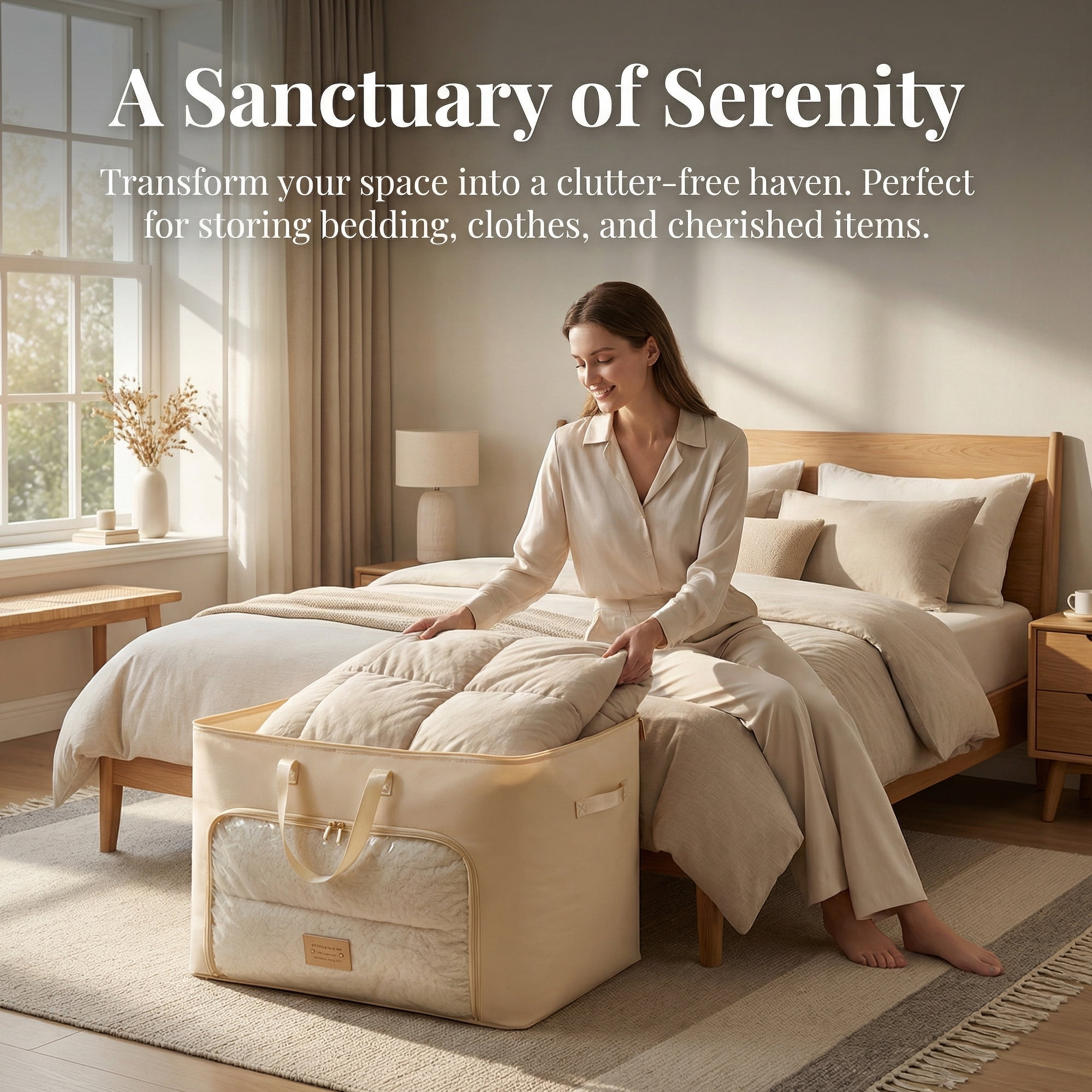 Unique Bargains Storage Bags with Handles for Organizing Bedroom Beige 23.6"x20.9"x13.8"