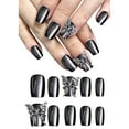 thumbnail image 2 of 10Pcs Women Cats Eye Square False Nails with 3D Butterfly and Glossy Metallic Gray Designs Glues On Nails, 2 of 8