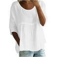 thumbnail image 2 of Feancey Linen Blouses for Women 3/4 Sleeve Dressy Casual Tops Solid Color Loose Beach Shirts Summer Vacation Clothes White XXL, 2 of 7