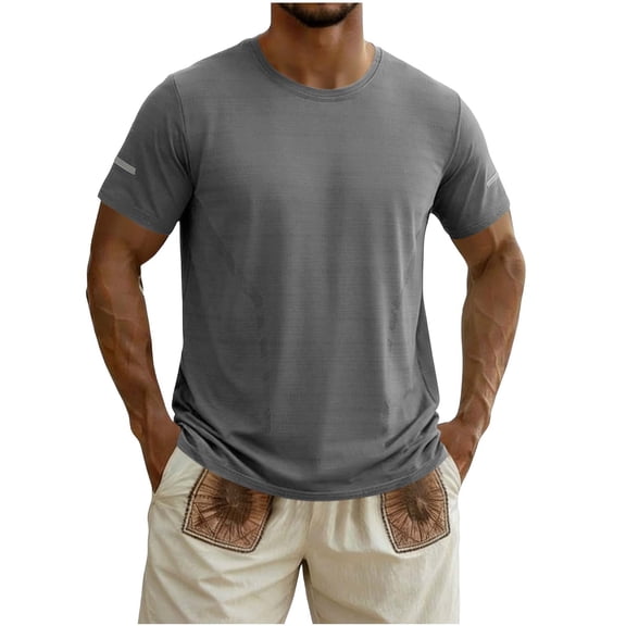 Fewfanhot Men's Essentials Regular-Fit T-Shirt, Short Sleeve Crewneck Workout Tee, Breathable Gym Running Top with Reflective Details, Gifts for Him, M-5XL